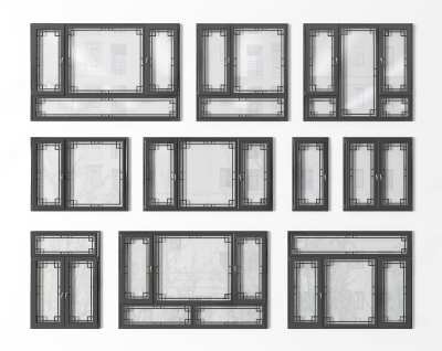 新中式平开窗3D模型下载